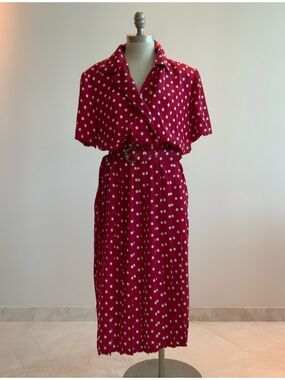 Fun, Vtg Leslie Fay Classic Red Polka Dot Midi Dress sz 12